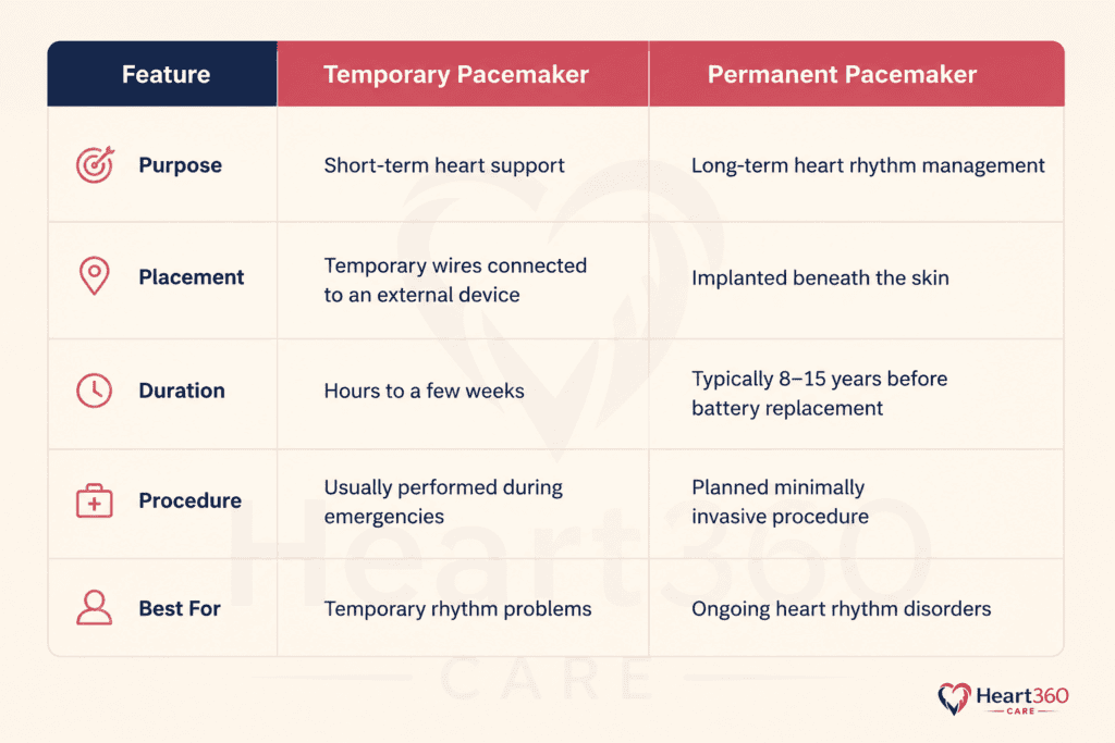 permanent vs temporary pacemaker difference